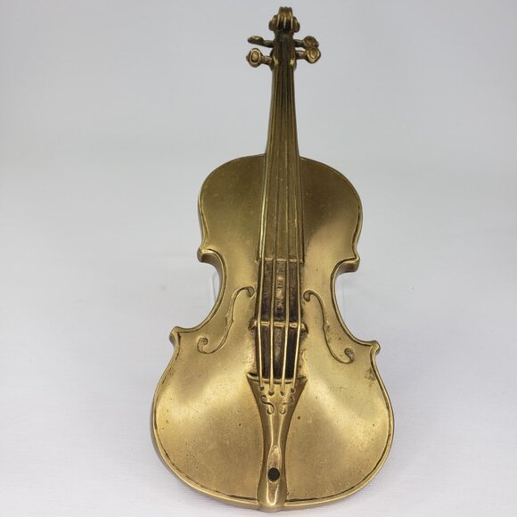 RARE Vintage Solid Brass Violin Sculpture Wall Hanging Decor Andrea by Sadek 12" - Picture 2 of 8